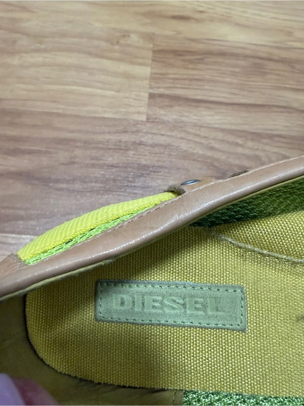 Diesel Beige and Lime Vintage Pointed-Toe Mesh Heels